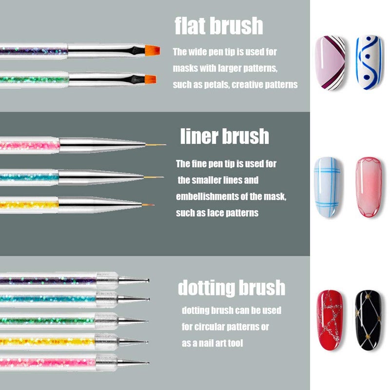 iFwevs Nail Art Brushes,5pcs Double Ended Brush & Dotting Tool Kit,Including Nail Liner Brush and Nail Dotting Pens for Nail Art Nail Salon - Image 3